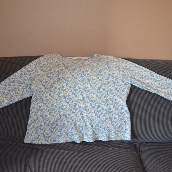 L.L.Bean (R) 100% Cotton Long Sleeves White-Blue Floral Women's Blouse 2X 0 CYGS - Picture 10 of 10
